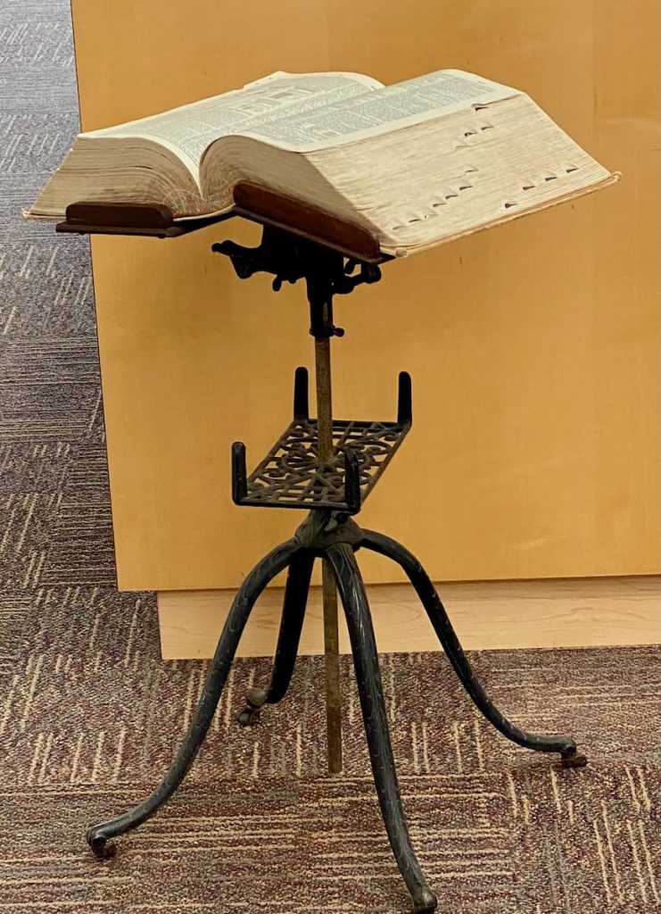 Vintage cast iron Dictionary/bible stand in the Bozeman Public Library